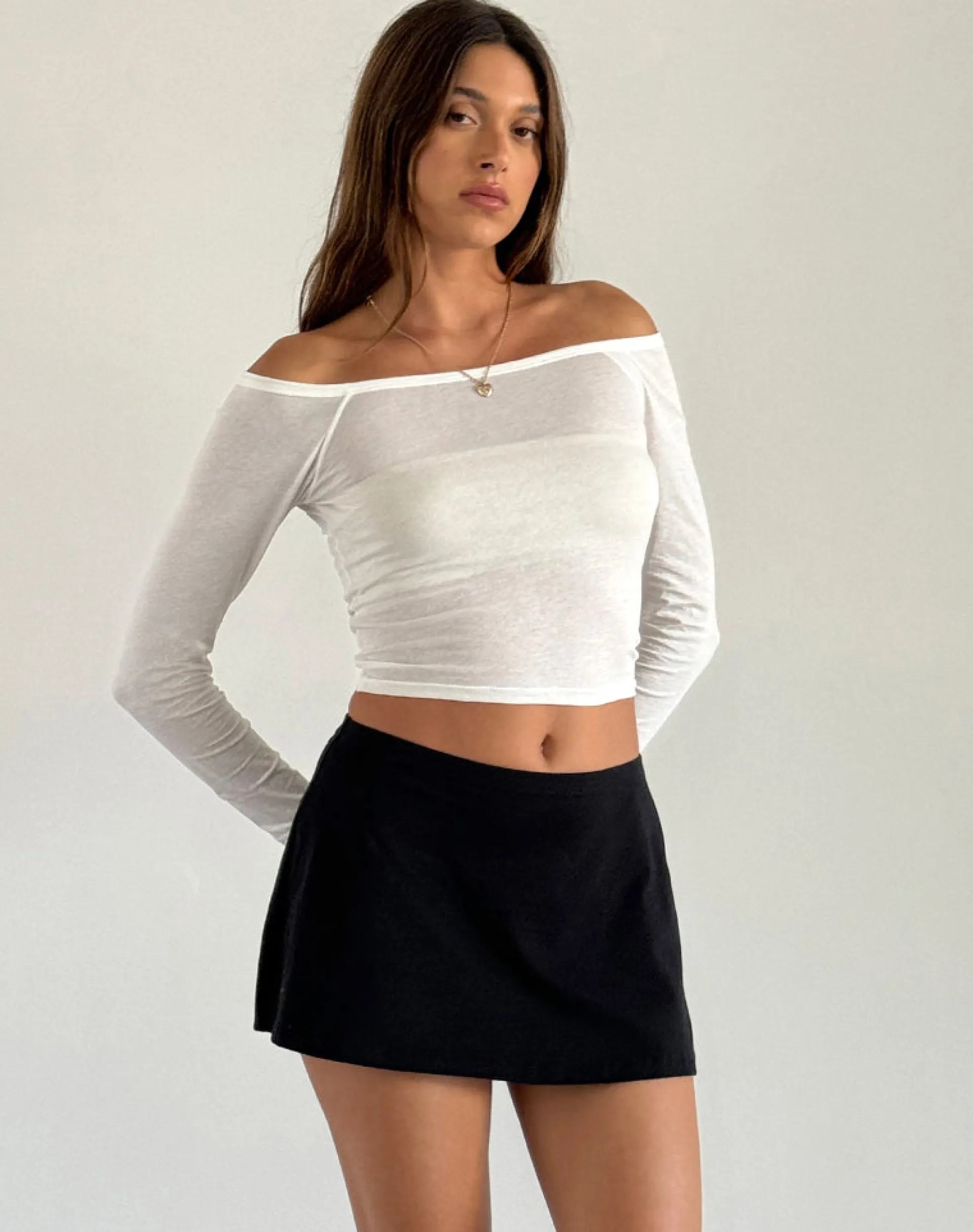 Motel Rocks Basics | Long Sleeve Tops-Gavya Long Sleeve Bardot Top in Off White offwhite