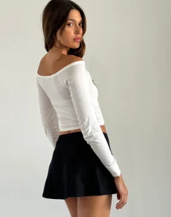 Motel Rocks Basics | Long Sleeve Tops-Gavya Long Sleeve Bardot Top in Off White offwhite