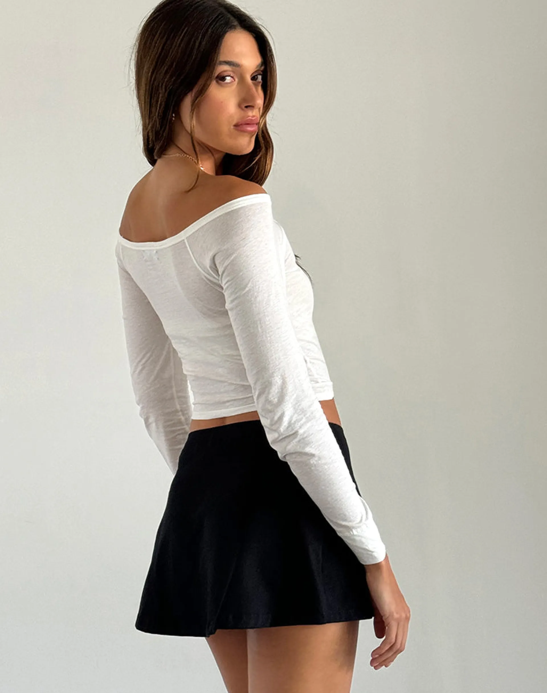 Motel Rocks Basics | Long Sleeve Tops-Gavya Long Sleeve Bardot Top in Off White offwhite