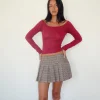 Motel Rocks Basics | Basic Tops-Gavya Long Sleeve Tissue Jersey Bardot Crop Top In Adrenaline Red adrenalinered