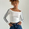 Motel Rocks Basics | Basic Tops-Gavya Long Sleeve Top in Off White with Navy Stripe OffWhitewithNavyStripe