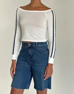 Motel Rocks Basics | Basic Tops-Gavya Long Sleeve Top in Off White with Navy Stripe OffWhitewithNavyStripe