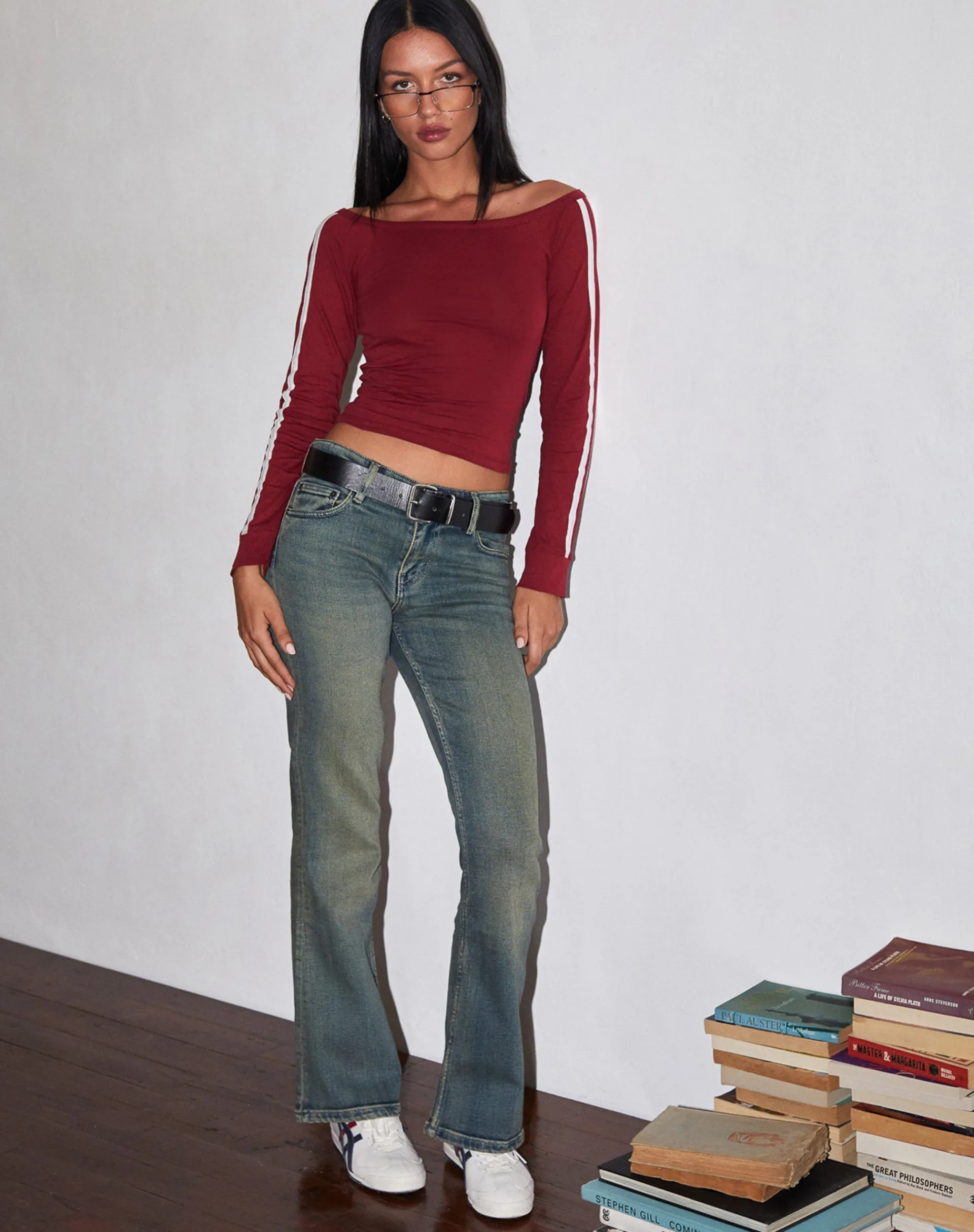 Motel Rocks Long Sleeve Tops-Gavya Long Sleeve Top in Red with White Piping RedwithWhitePiping