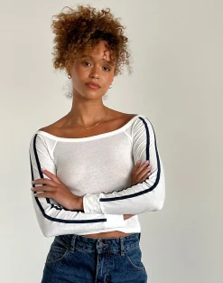 Motel Rocks Basics | Basic Tops-Gavya Long Sleeve Top in Off White with Navy Stripe OffWhitewithNavyStripe