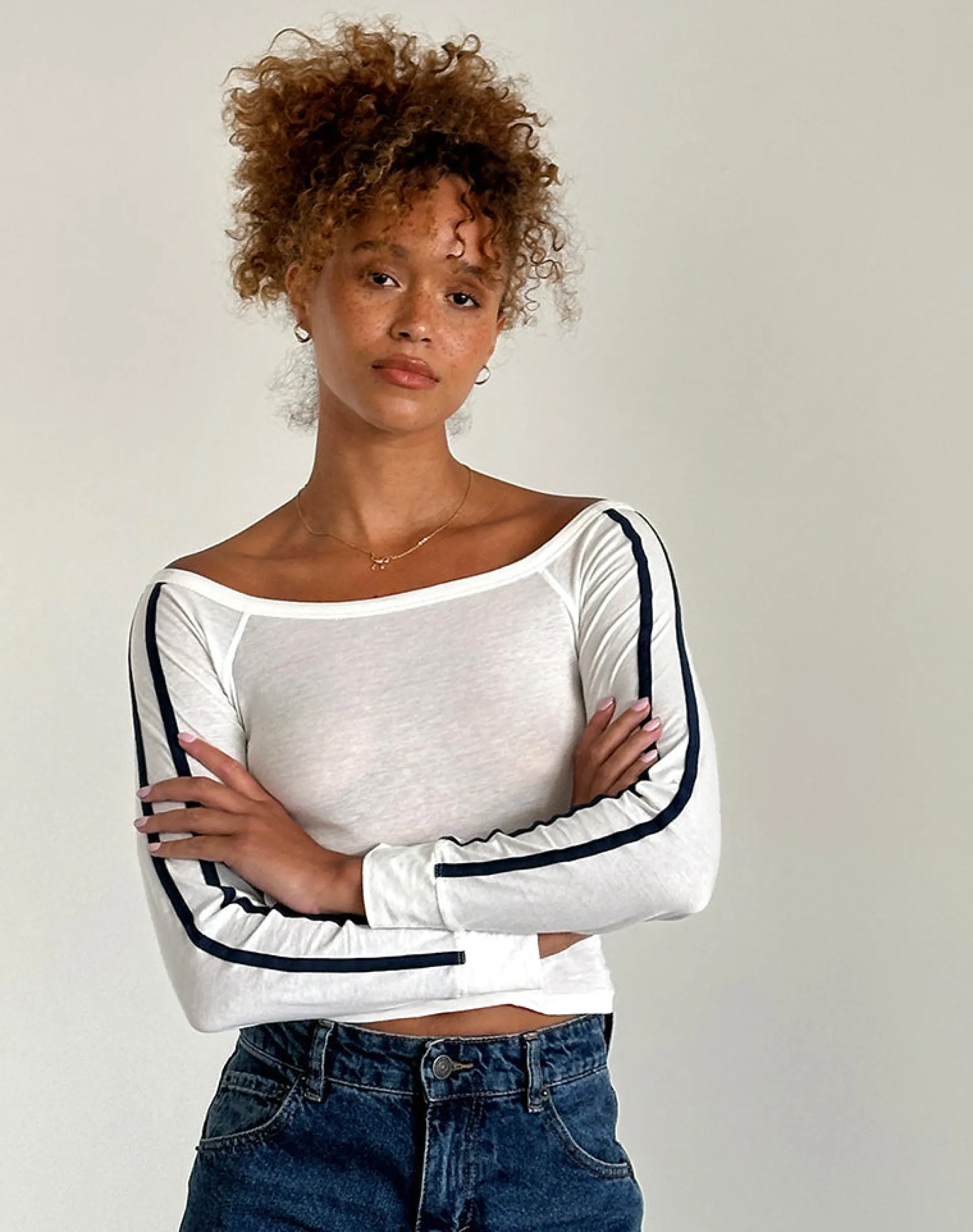 Motel Rocks Basics | Basic Tops-Gavya Long Sleeve Top in Off White with Navy Stripe OffWhitewithNavyStripe