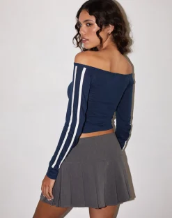 Motel Rocks Long Sleeve Tops-Gavya Long Sleeve Top in Navy with White Piping NavywithWhitePiping
