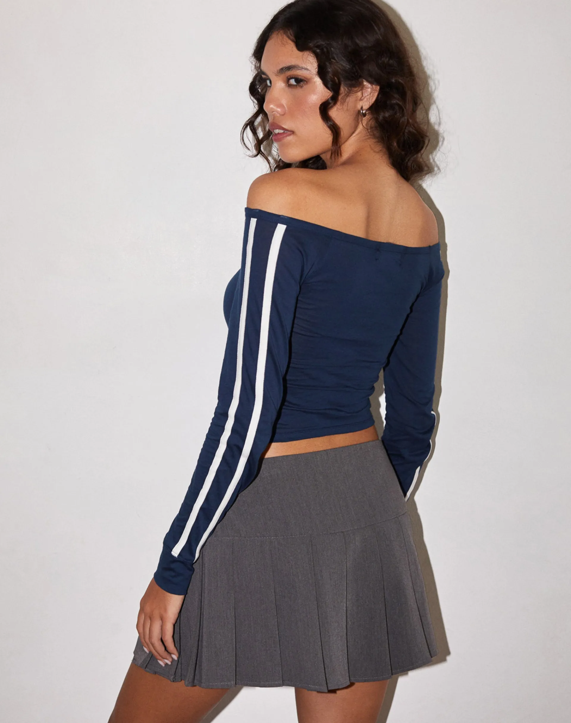 Motel Rocks Long Sleeve Tops-Gavya Long Sleeve Top in Navy with White Piping NavywithWhitePiping