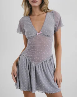 Motel Rocks Party Dresses | Mini Dresses-Geni Mini Dress in Heart Flock Grey HeartFlockGrey