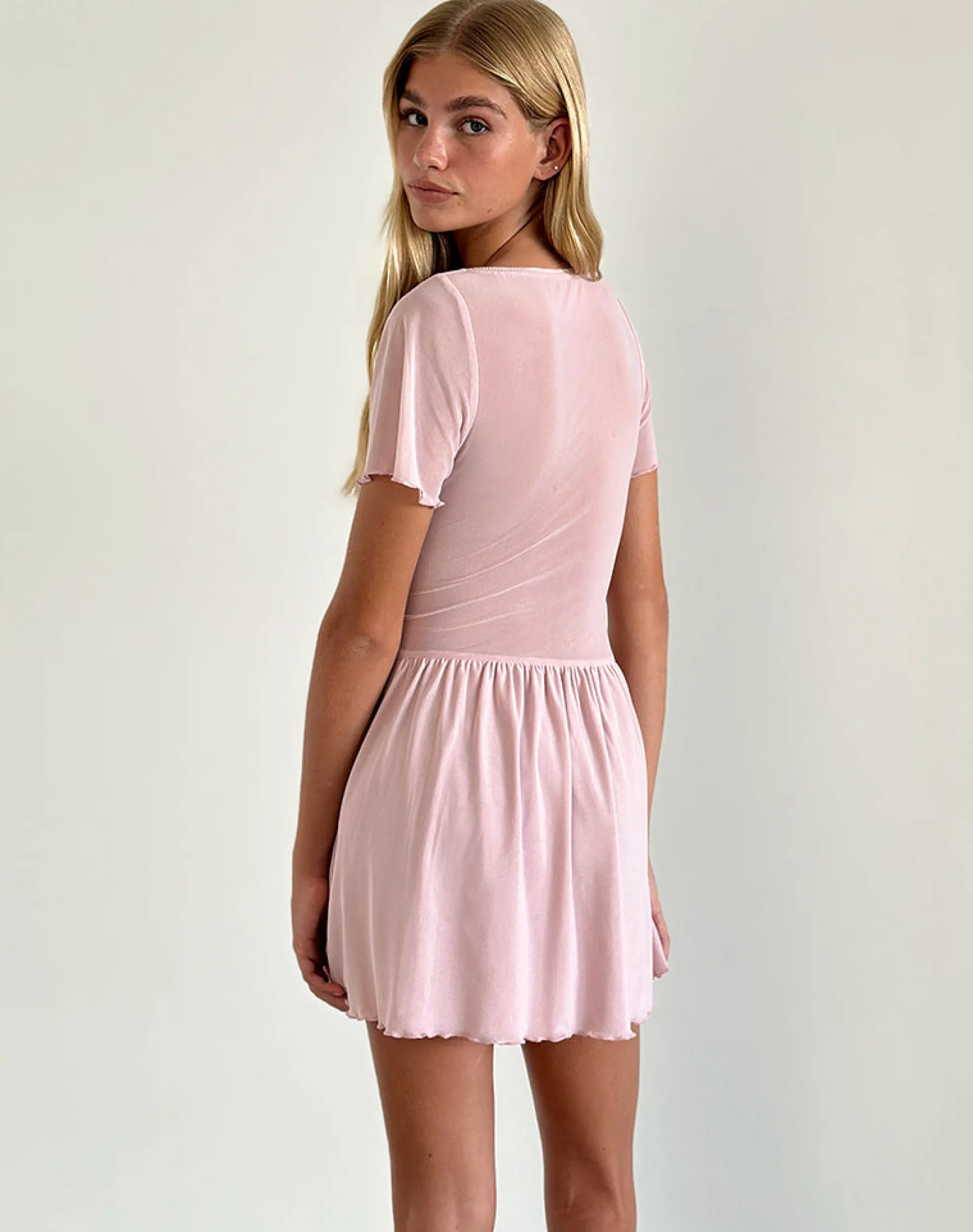 Motel Rocks Mini Dresses-Geni Mini Dress in Mesh Baby Pink MeshBabyPink