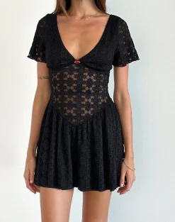 Motel Rocks Little Black Dresses | Mini Dresses-Geni Mini Dress in Regal Lace Black RegalLaceBlack
