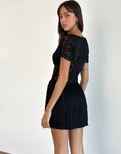 Motel Rocks Little Black Dresses | Mini Dresses-Geni Mini Dress in Regal Lace Black RegalLaceBlack