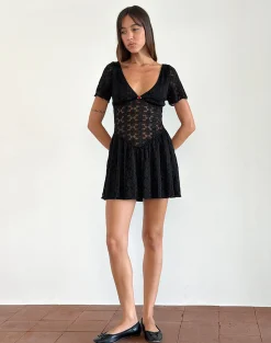 Motel Rocks Little Black Dresses | Mini Dresses-Geni Mini Dress in Regal Lace Black RegalLaceBlack