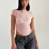 Motel Rocks Basic Tops | Tees-Georgia Textured Mesh Top in Blush Pink