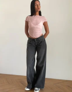 Motel Rocks Basic Tops | Tees-Georgia Textured Mesh Top in Blush Pink
