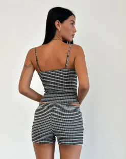 Motel Rocks Micro Shorts | Co-Ords-Ghibli Micro Shorts in Crinkle Check Black Grey CrinkleCheckBlackGrey