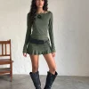 Motel Rocks Basics | Bandeau Dresses-Gillian Long Sleeve Mini Dress in Slinky Khaki