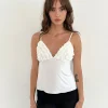 Motel Rocks Basic Tops | Strappy Tops-Gio Ruffle Cami Top in Slinky Ivory
