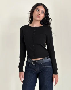 Motel Rocks Cardigans-Giovanna Cardigan in Flat Knit Black
