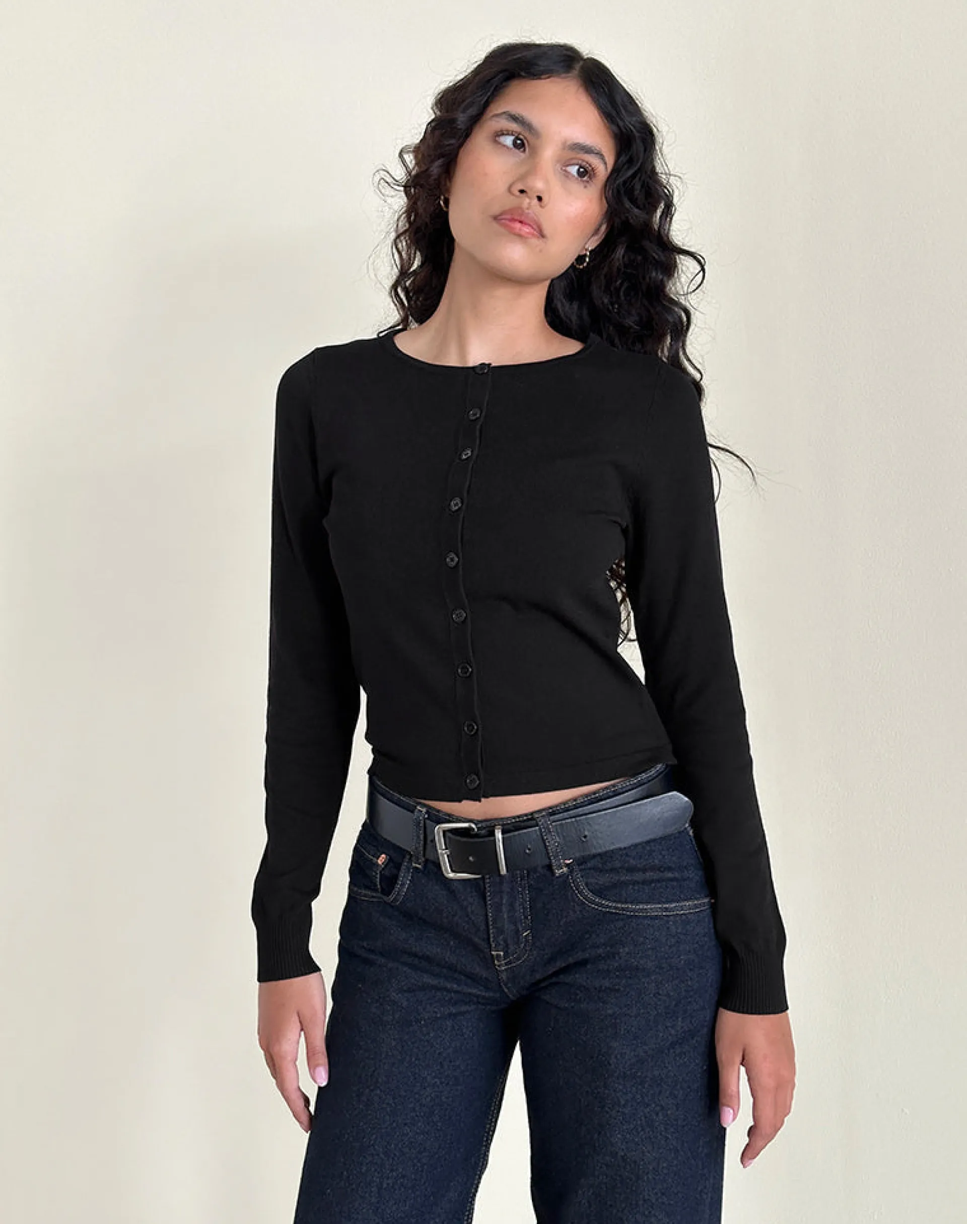Motel Rocks Cardigans-Giovanna Cardigan in Flat Knit Black