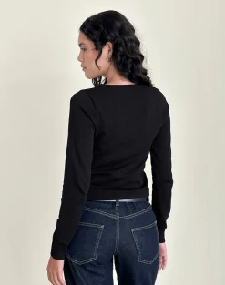 Motel Rocks Cardigans-Giovanna Cardigan in Flat Knit Black