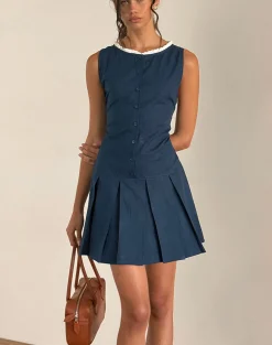 Motel Rocks Day Dresses | Mini Dresses-Gitas Button Mini Dress in Poplin Navy