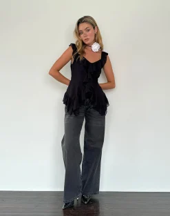Motel Rocks Going Out Tops-Glaiza Ruffle Cami Top in Black