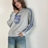 Motel Rocks Loungewear | Hoodies & Sweatshirts-Govel Sweatshirt in Grey Marl with Cobalt Blue 5 Motif