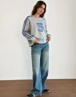 Motel Rocks Loungewear | Hoodies & Sweatshirts-Govel Sweatshirt in Grey Marl with Cobalt Blue 5 Motif