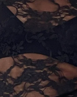 Motel Rocks Long Sleeve Tops | Lace Tops-Grizelda Backless Long Sleeve Top in Black Abstract Lace