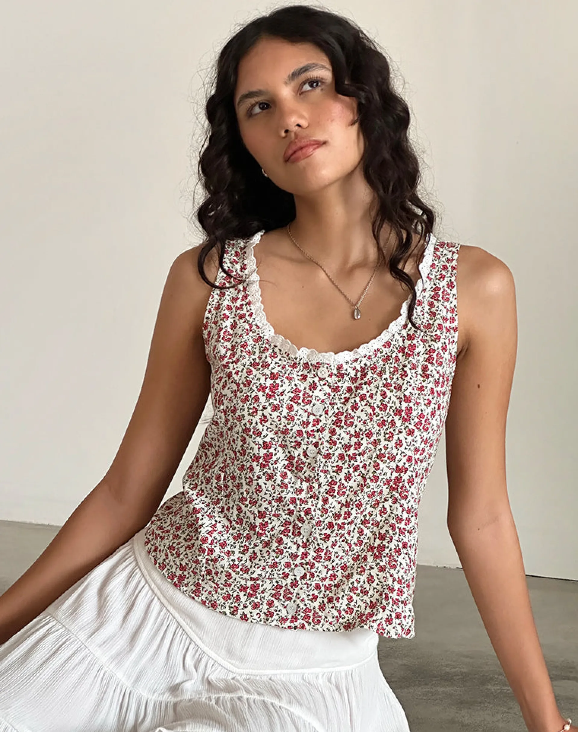 Motel Rocks Vest Tops | Printed Tops-Grodita Vest Top in Pretty Ditsy PrettyDitsy