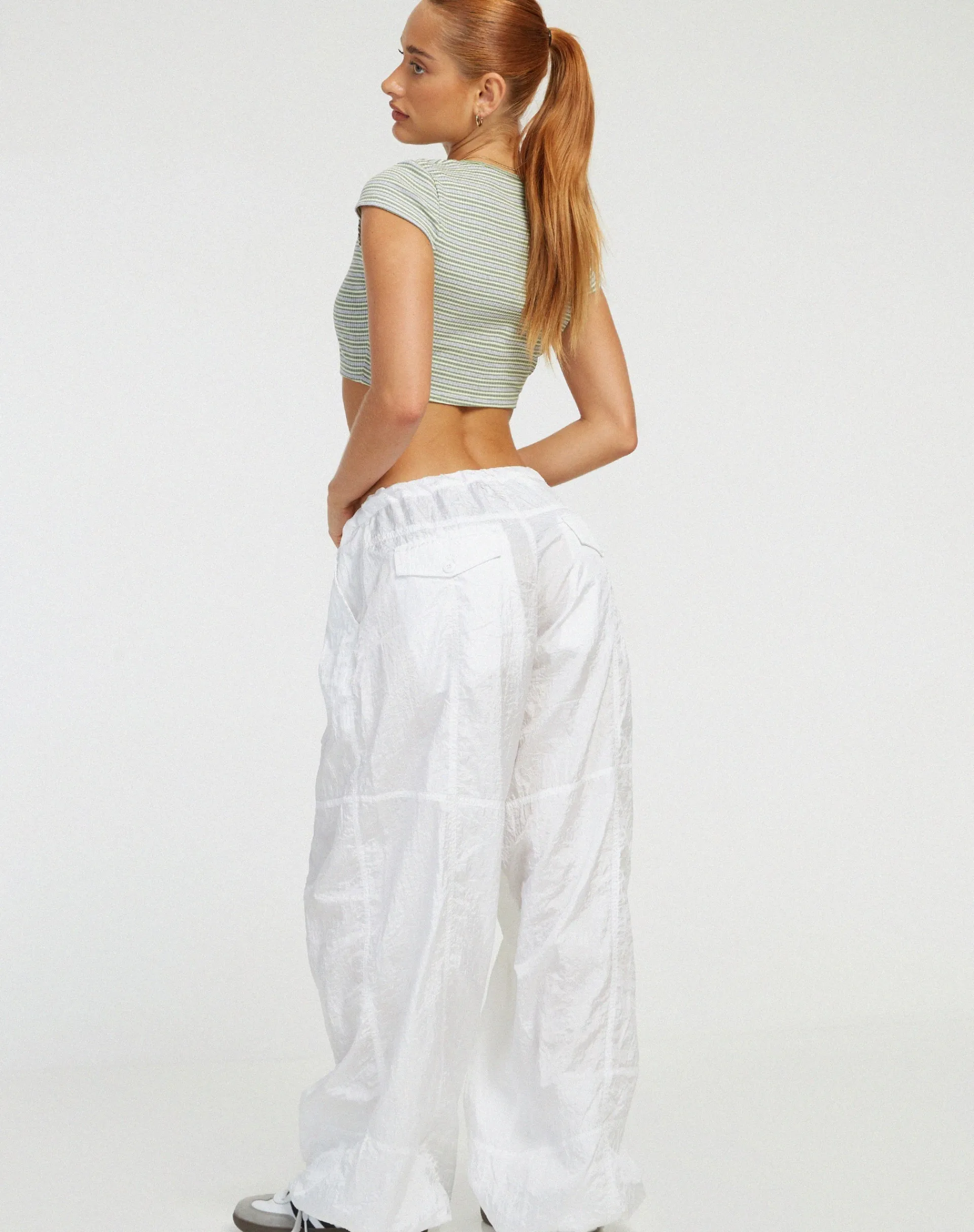 Motel Rocks Printed Tops-Guanna Crop Top in Stripe Rib Green and Grey StripeRibGreenandGrey