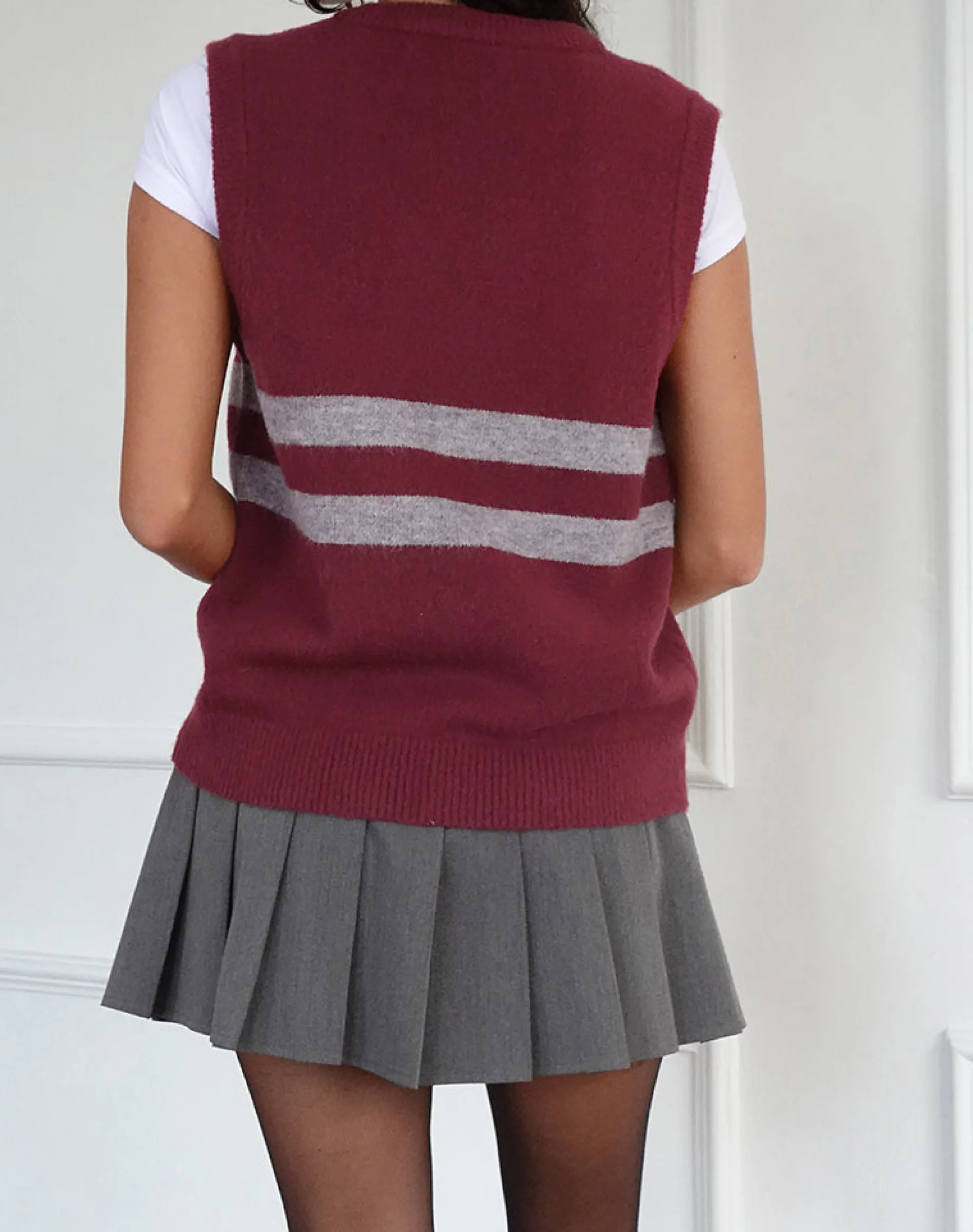 Motel Rocks Vest Tops-Guria Vest in Maroon Red with Grey Stripe