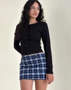Motel Rocks A Line Skirts | Mini Skirts-Gwen Mini Skirt in Dark Blue Tartan