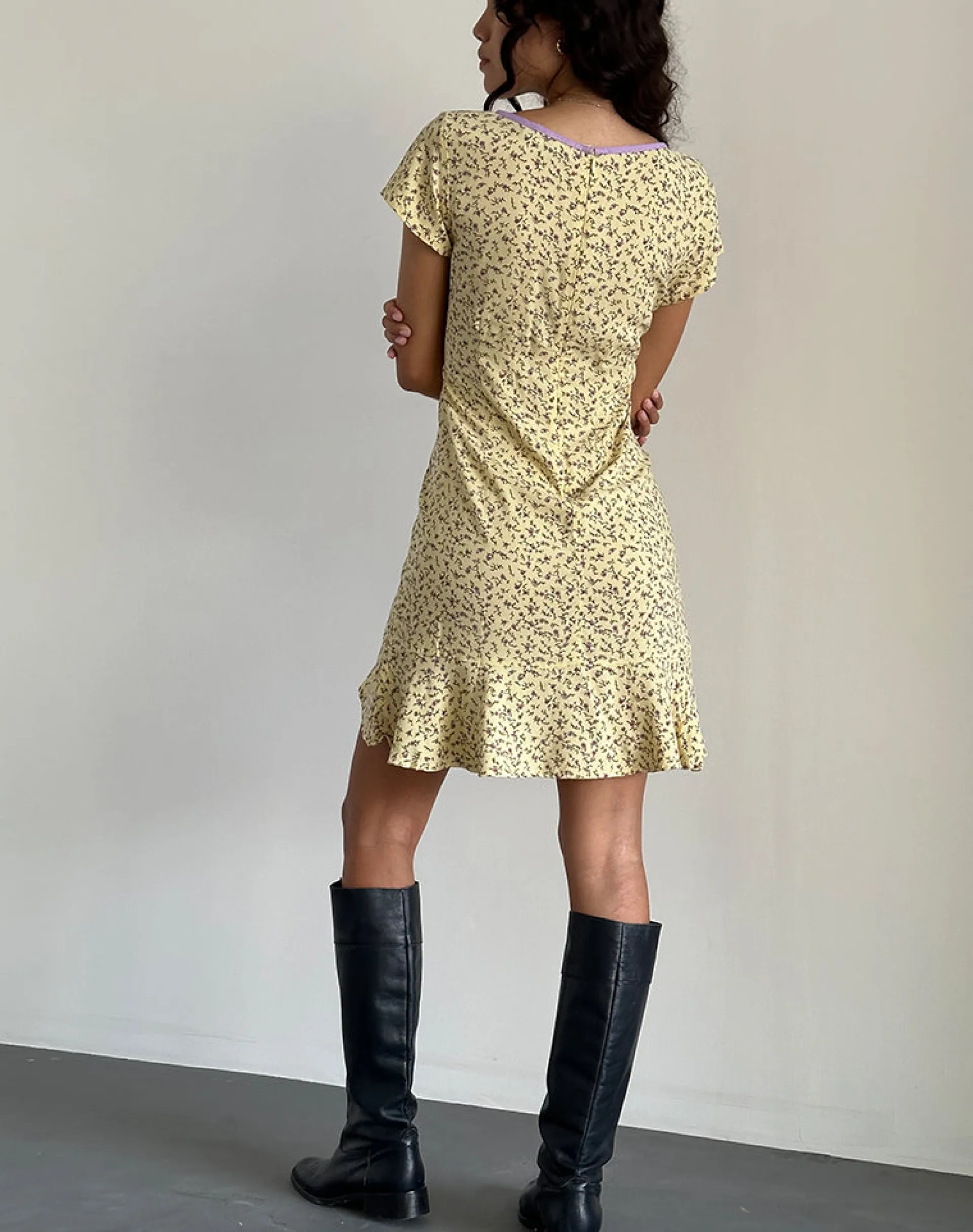 Motel Rocks Printed Dresses | Mini Dresses-Gysele Mini Dress in Flowing Flower Yellow