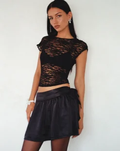 Motel Rocks Basics-Habema Wrap Mini Skirt in Satin Black