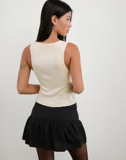 Motel Rocks Vest Tops | Going Out Tops-Hala Top in Nude Clear Tinted Sequin NudeClearTintedDisc