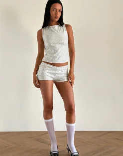 Motel Rocks Co-Ords | Sequin Tops-Hala Top in Silver Chrome Drape Mini Sequin SilverChromeDrapeMiniSequin