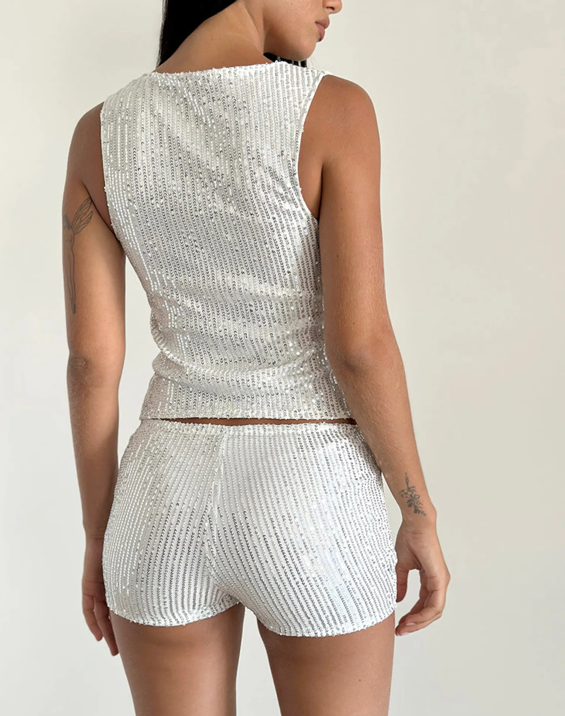 Motel Rocks Co-Ords | Sequin Tops-Hala Top in Silver Chrome Drape Mini Sequin SilverChromeDrapeMiniSequin