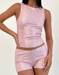 Motel Rocks Co-Ords | Vest Tops-Hala Vest Top in Pink Mini Sequin PinkMiniSequin