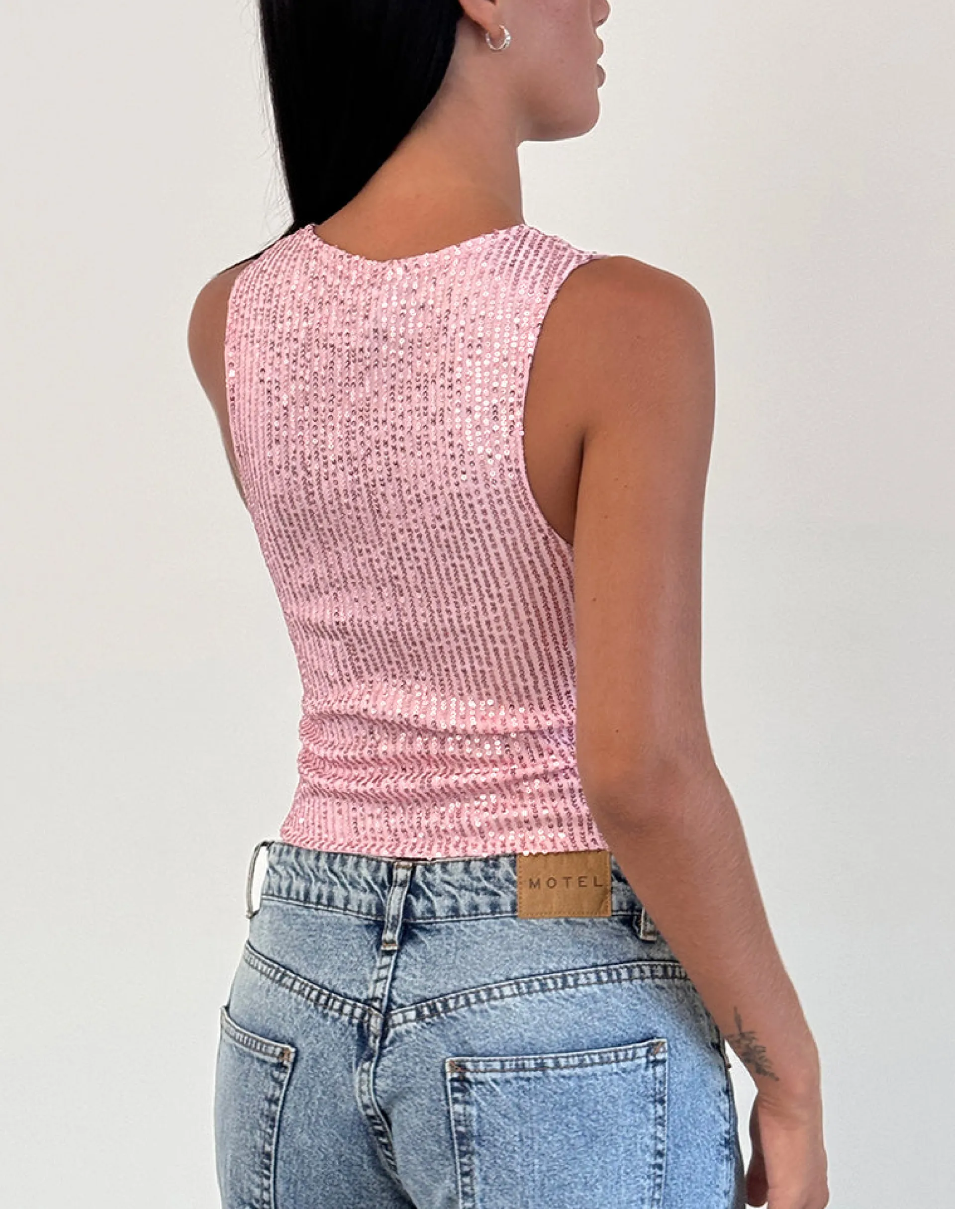 Motel Rocks Co-Ords | Vest Tops-Hala Vest Top in Pink Mini Sequin PinkMiniSequin
