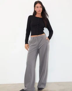 Motel Rocks Tailoring-Halda Wide Leg Trouser in Charcoal