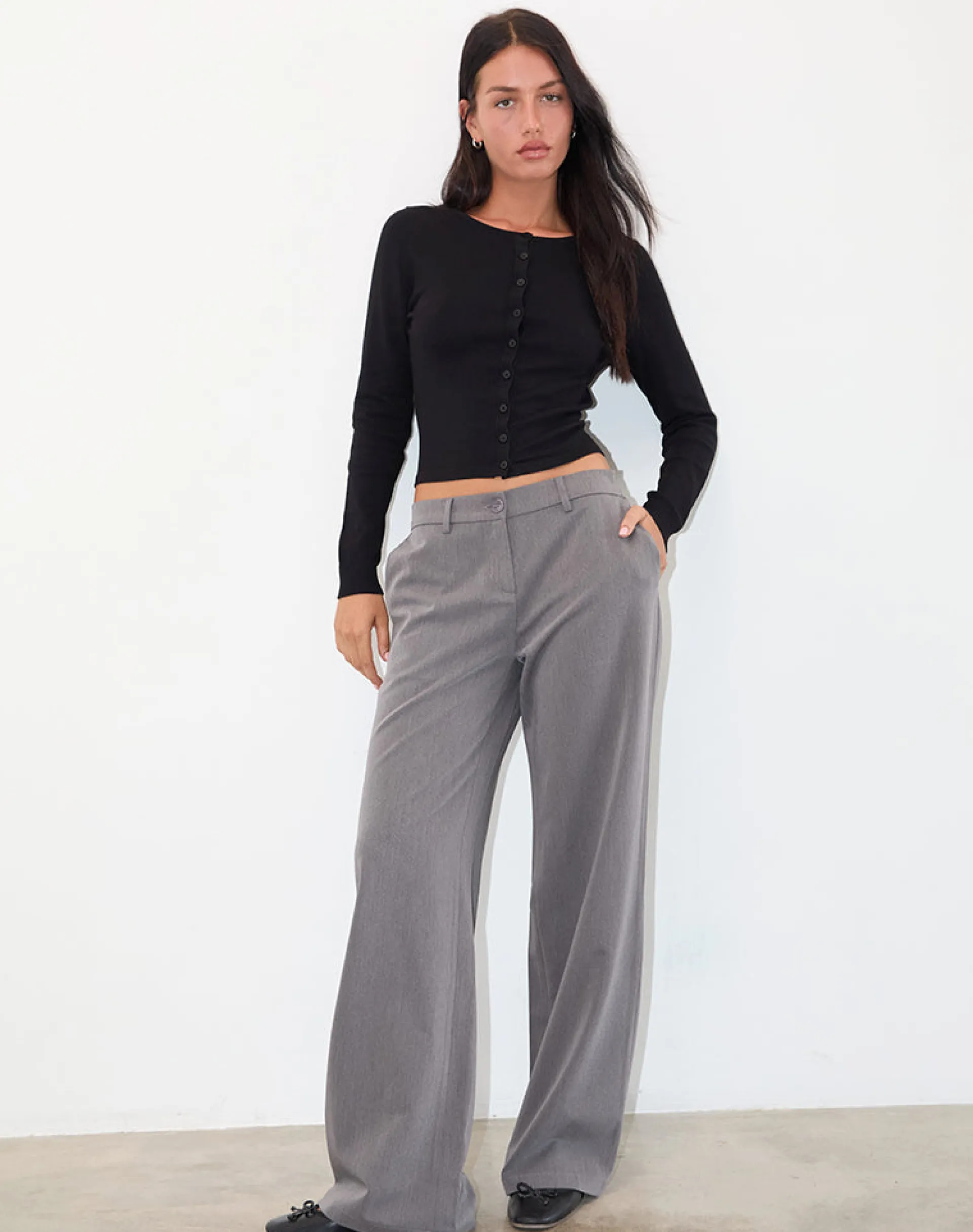 Motel Rocks Tailoring-Halda Wide Leg Trouser in Charcoal