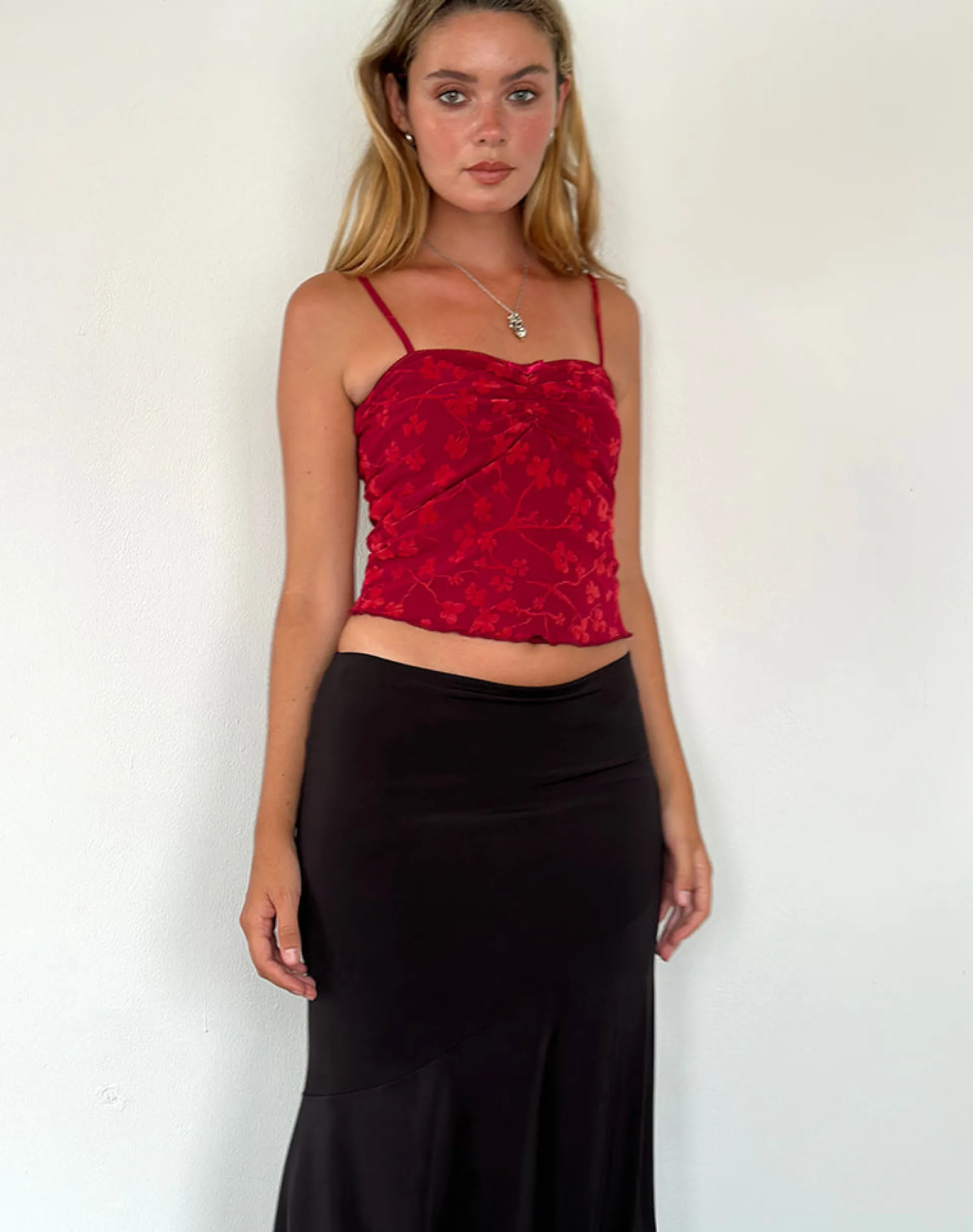 Motel Rocks Printed Tops | Strappy Tops-Hali Cami Top in Grunge Floral Flock Red GrungeFloralFlockRed
