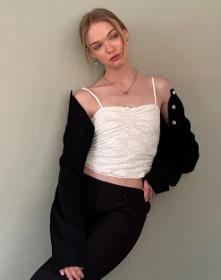 Motel Rocks Basic Tops | Strappy Tops-Hali Cami Top in Ivory Orchid Lace IvoryOrchidLace