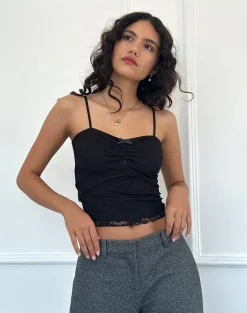 Motel Rocks Printed Tops | Strappy Tops-Hali Lace Cami Top in Orchid Black Lace OrchidBlackLace