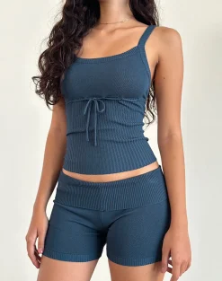 Motel Rocks Micro Shorts | Loungewear-Hallie Knitted Hot Pants in Ocean Storm