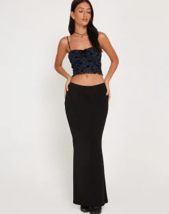 Motel Rocks Printed Tops-Halusi Crop Top in Pretty Petal Flock Black PrettyPetalFlockBlack