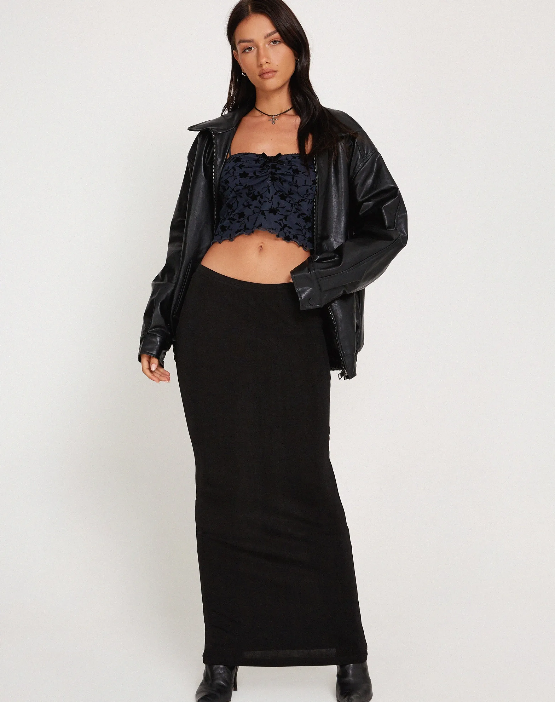 Motel Rocks Printed Tops-Halusi Crop Top in Pretty Petal Flock Black PrettyPetalFlockBlack