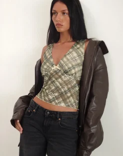Motel Rocks Printed Tops-Hampura Top in Printed Retro Plaid Lace