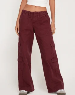 Motel Rocks Wide Leg Pants-Hansa Cargo Trouser in Burgundy